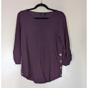 Fortune + Ivy  Amiel‎ Button Ruched Sleeve Purple Plum Soft  Knit Top Small